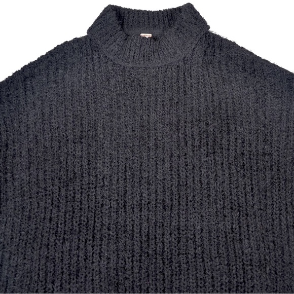 Free People Oasis Black Funnel Neck Eyelash Oversized Slouchy Sweater Tunic XL - Picture 13 of 15